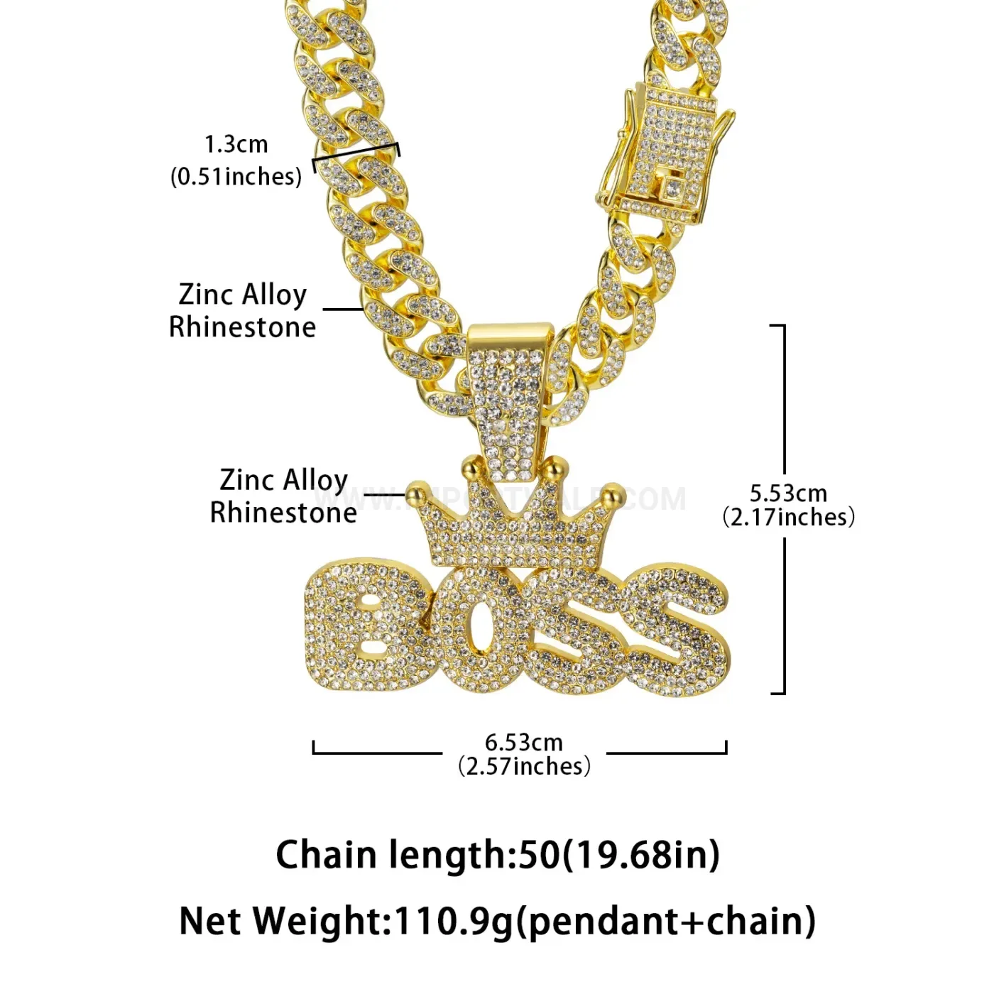 Rhinestone Crown Boss Alloy Hip Hop Pendant Necklace