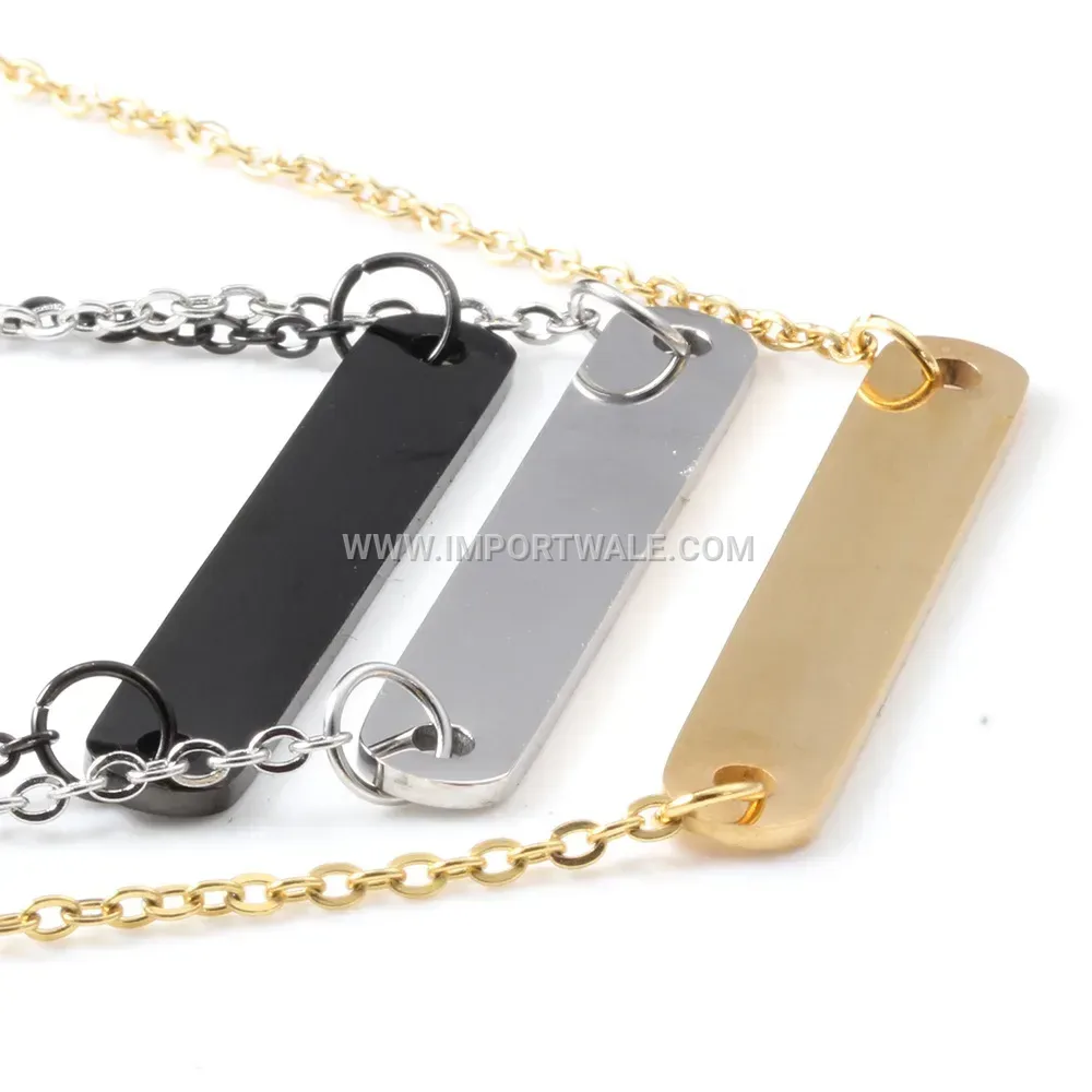 Sleek Rectangular Stainless Steel Bar Pendant Necklace