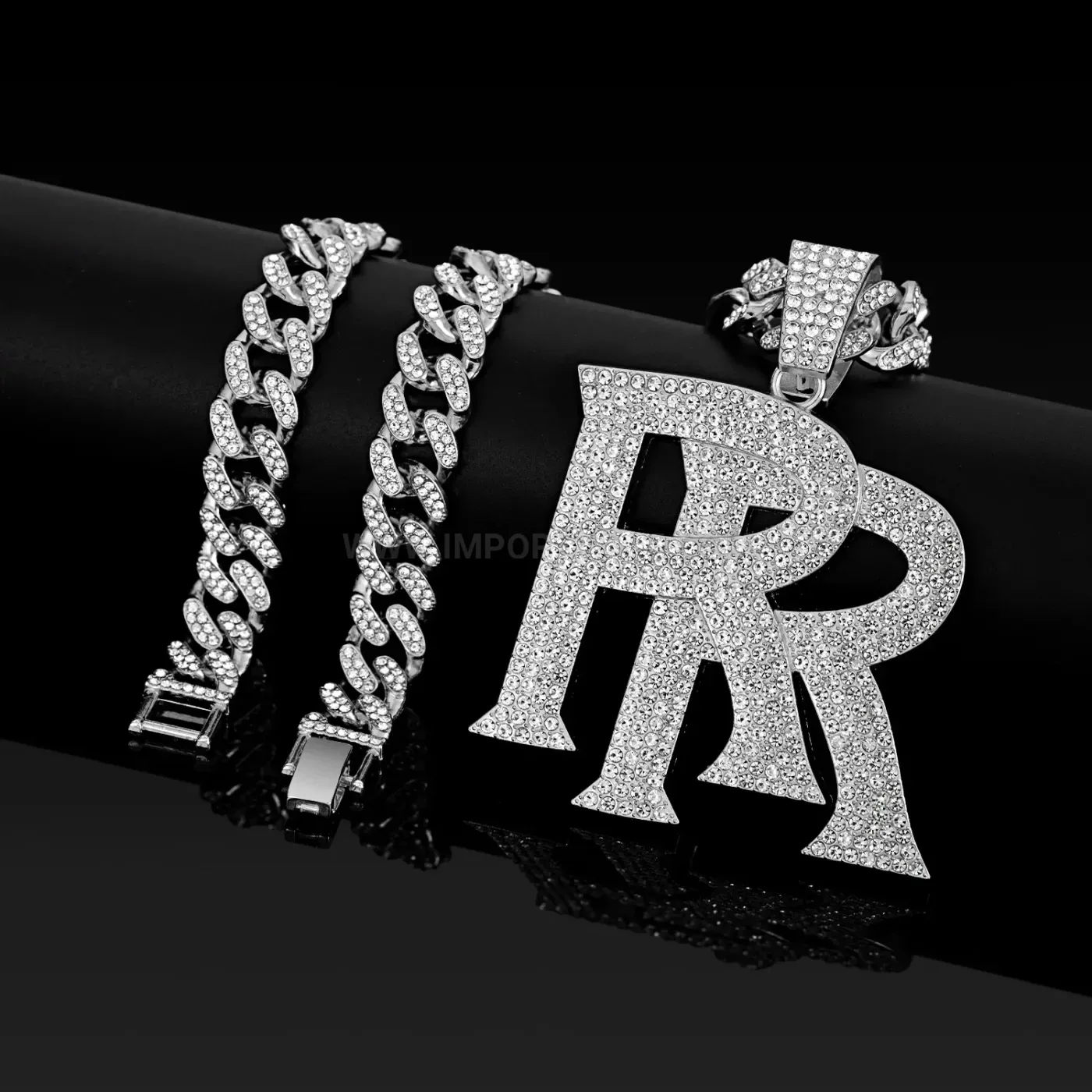 Iced Out Double R Letter Alloy Hip Hop Pendant
