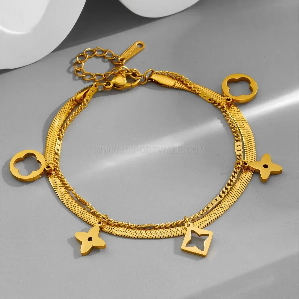 Classic Hollow Four Leaf Clover Layered Titanium Steel Bracelet
