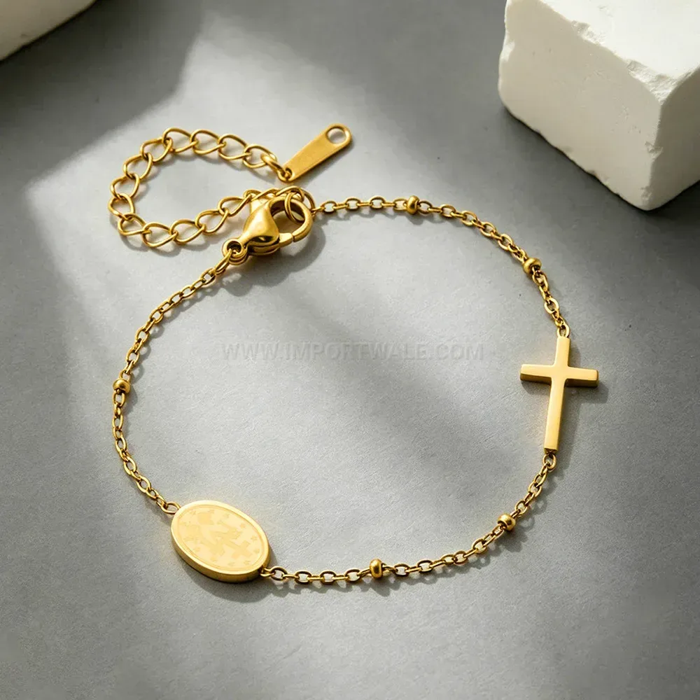 Premium Multi Layer Stainless Steel Beaded Cross Pendant Jewelry Set