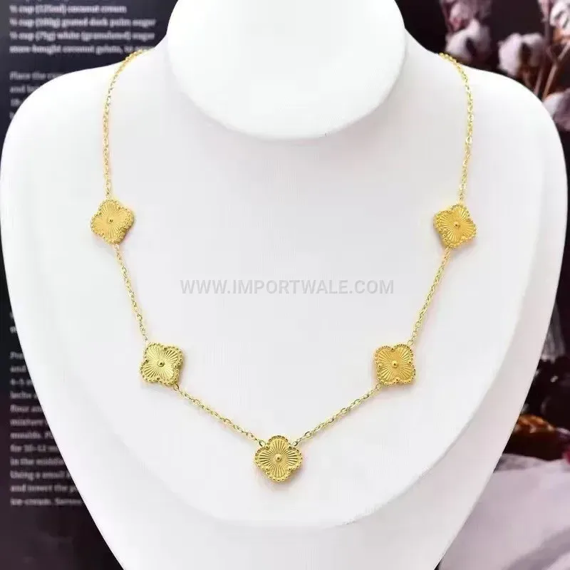 Clover Motif Stainless Steel Jewelry Set with Gold Finish
