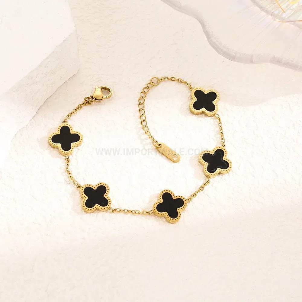 Lucky Four-Leaf Clover Shell Gold Plated Stainless Steel Bracelet