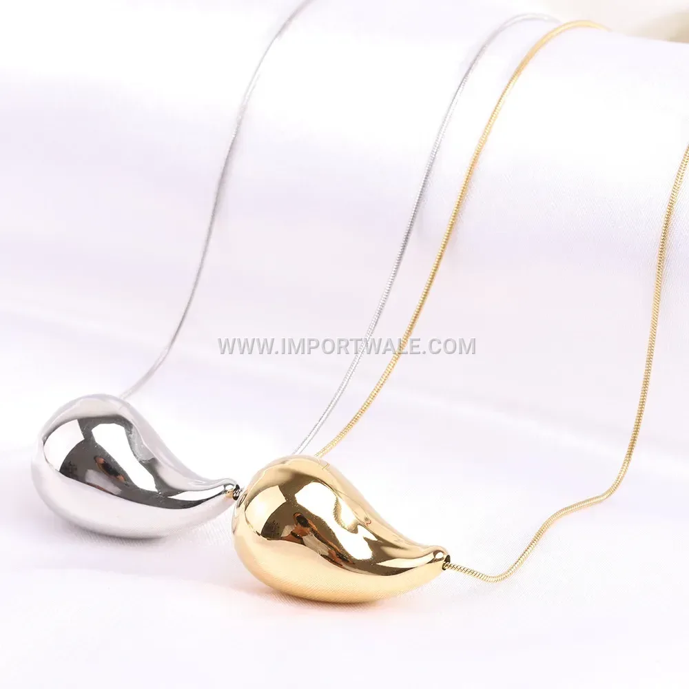 Hollow Teardrop Pendant Snake Chain Stainless Steel Choker Necklace
