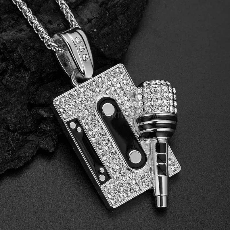 Iced Out Cassette Tape Microphone Hip Hop Pendant