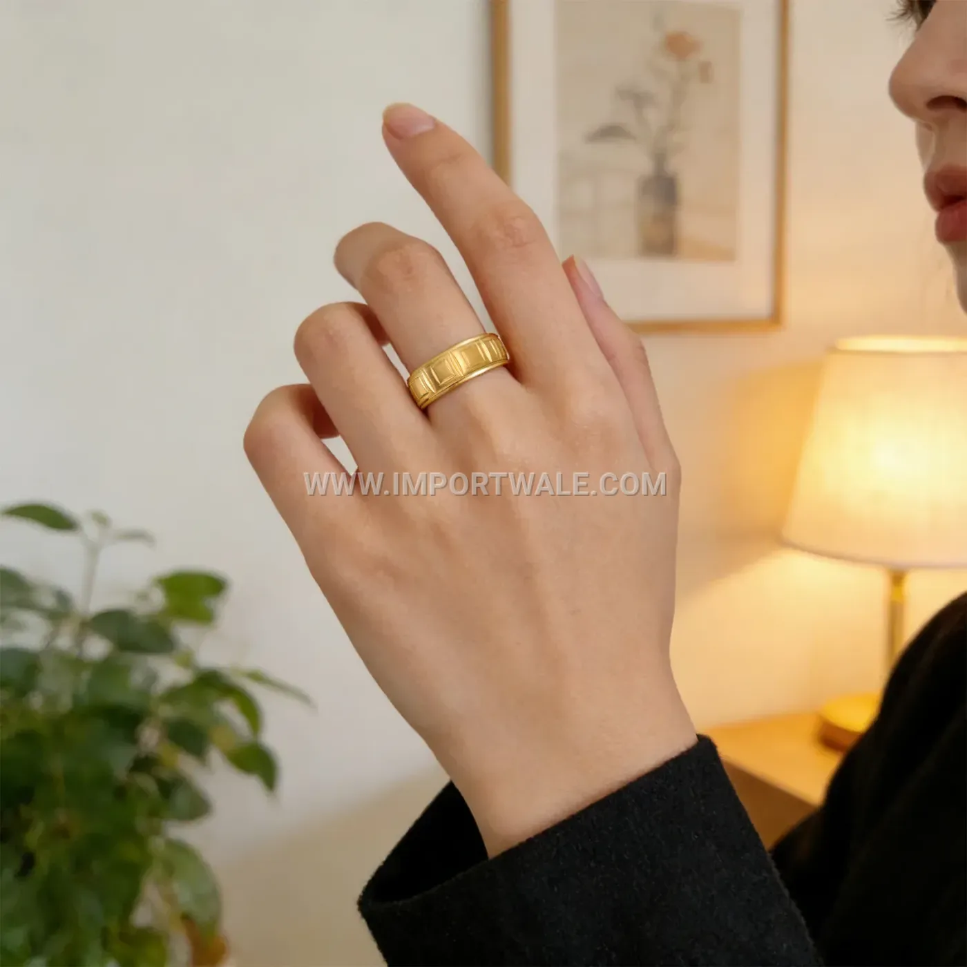 Frosted Matte Gold Plated Stainless Steel Band Ring