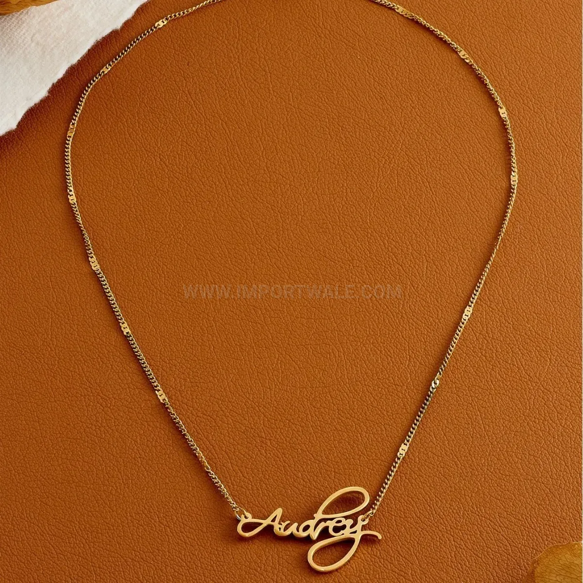 Chic 18K Gold Plated Titanium Steel Audrey Letter Pendant Choker Necklace