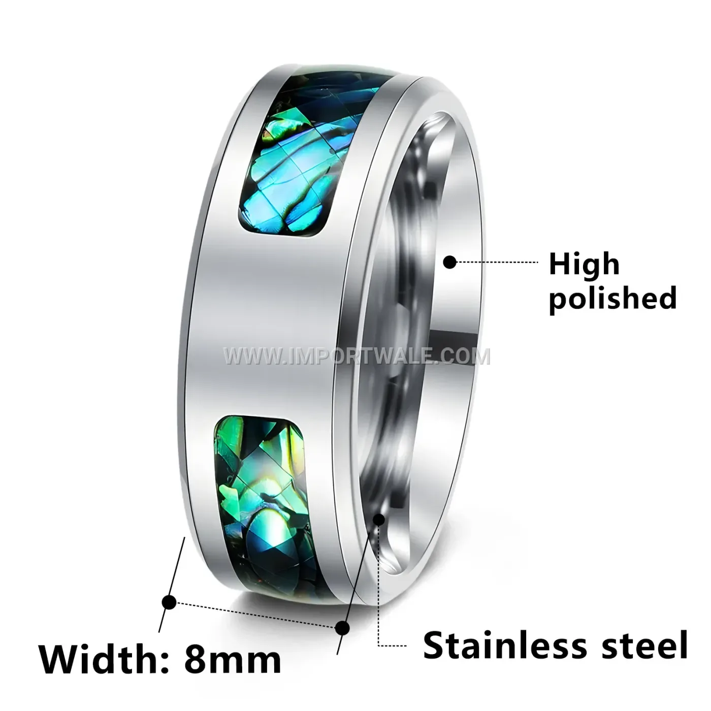Stainless Steel Abalone Shell Inlay Signet Ring