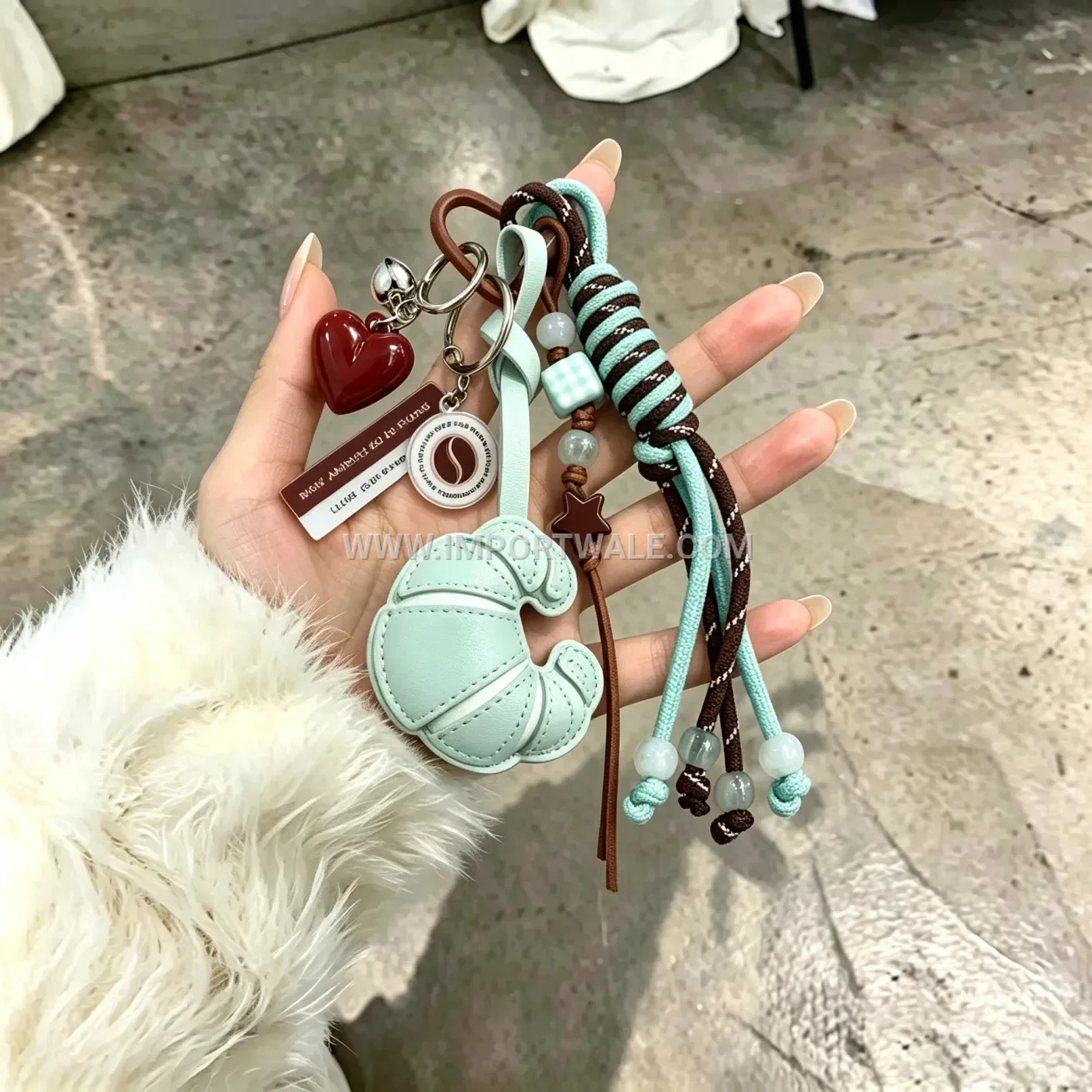 Braided Beaded Croissant Leather Bag Creative Key chains Keychain