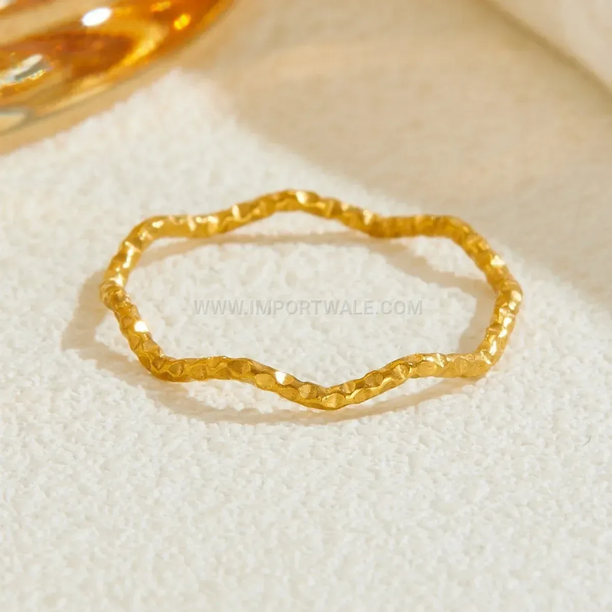 Textured Wave Gold Plated Stainless Steel Plain Band Ring
