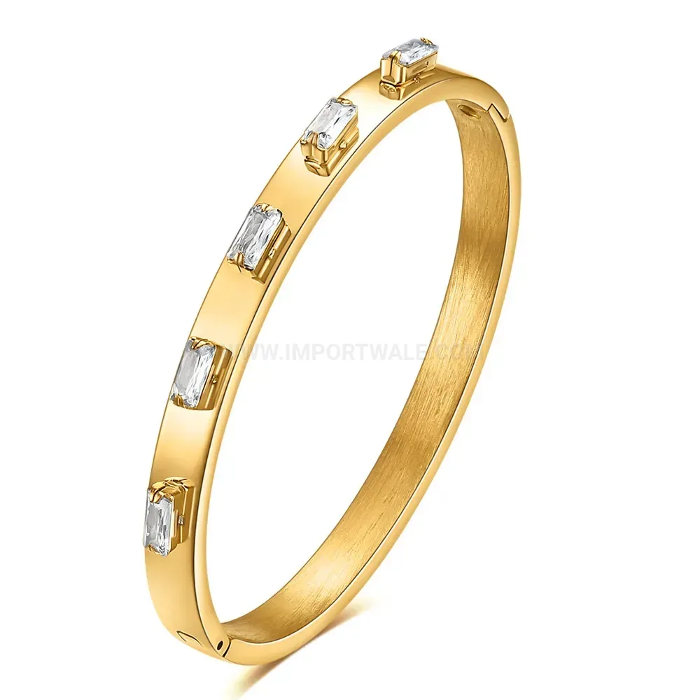 Premium Crystal Open Cuff Stainless Steel Bangle Bracelet