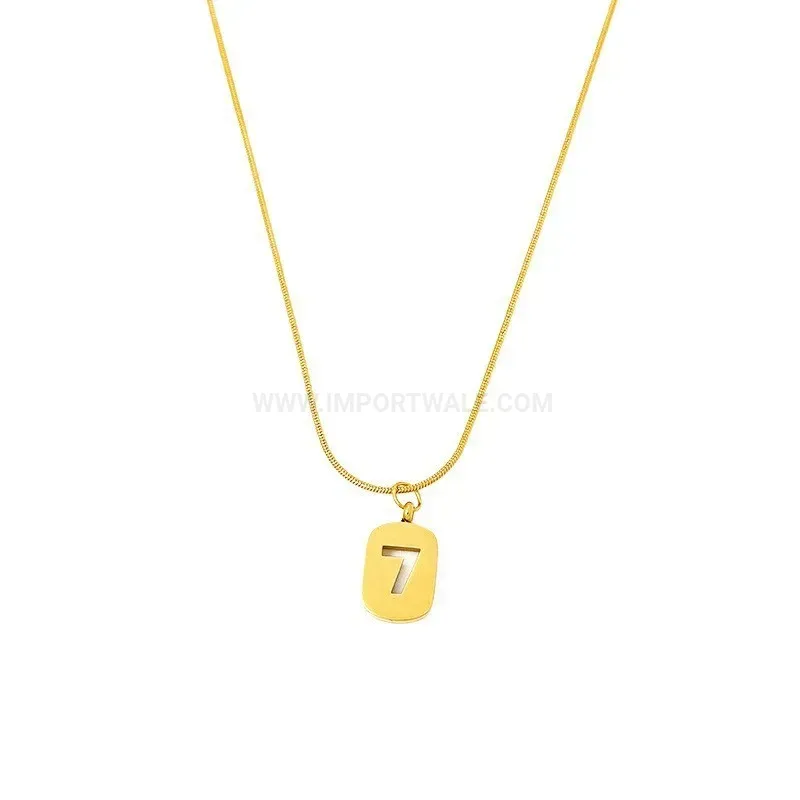 Elegant Gold Titanium Steel Snake Chain Lucky Seven Pendant Necklace