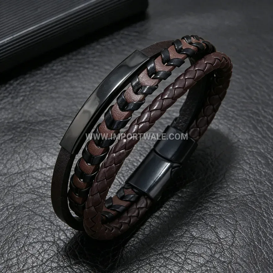 Handcrafted Braided Leather Stainless Steel Magnetic Clasp Bracelet