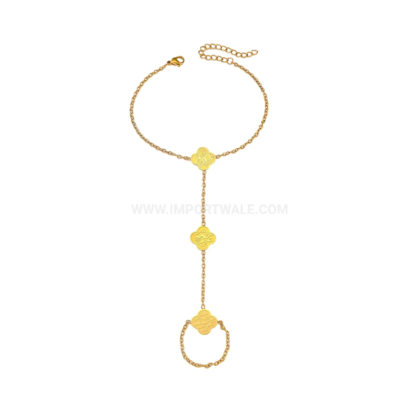 Stainless Steel Arabic Calligraphy Clover Hand Harness Finger Bracelet