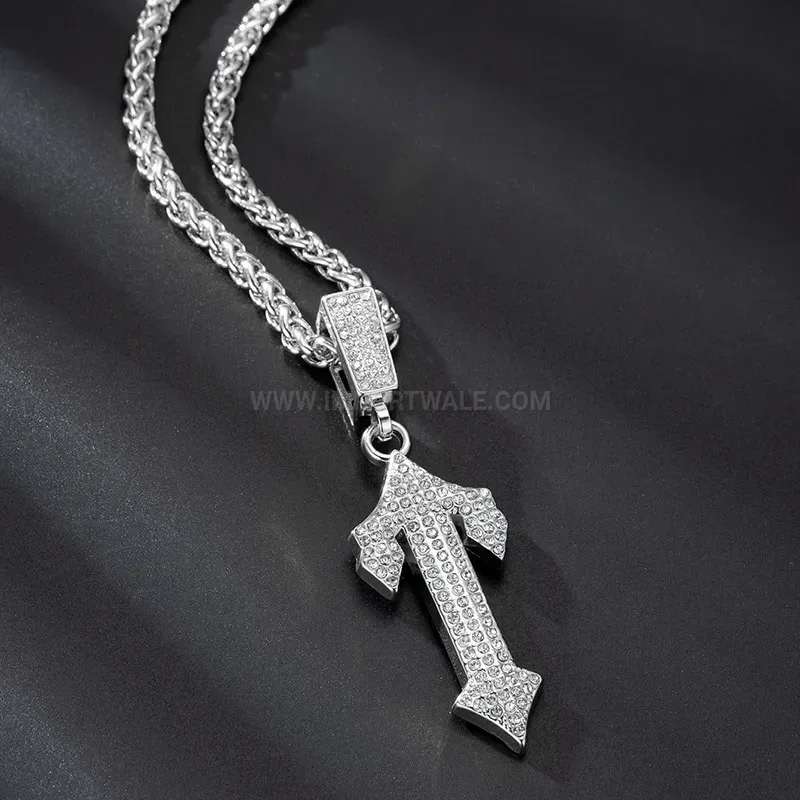 Rhinestone Letter I Sword Pendant Hip Hop Necklace