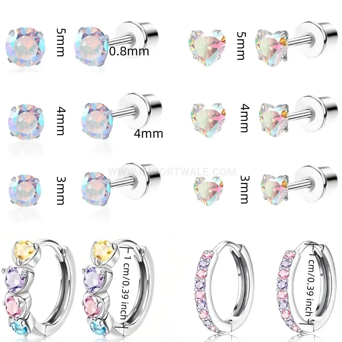 Premium Pink Heart Flat Back Threaded Stainless Steel Earring Set