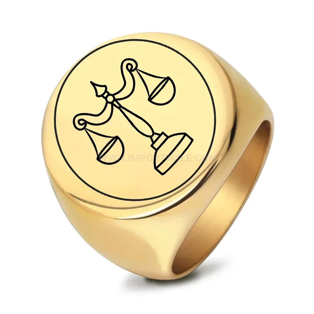 Fashion Scales of Justice Laser Engraved Polished Stainless Steel Ring