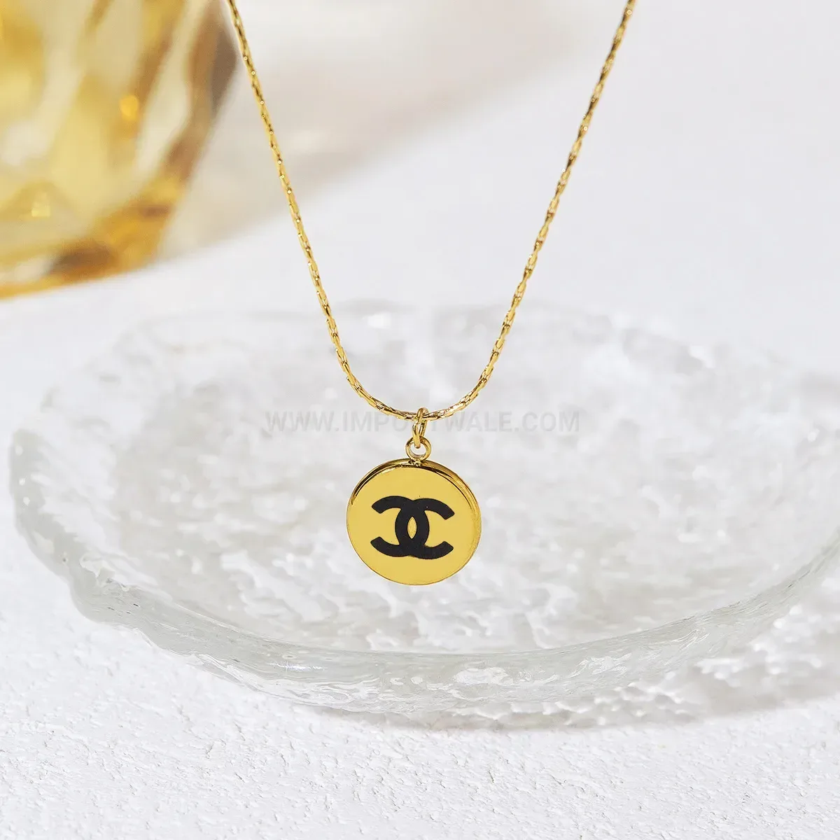 Engraved Stainless Steel Lotus Pendant Disc Necklace