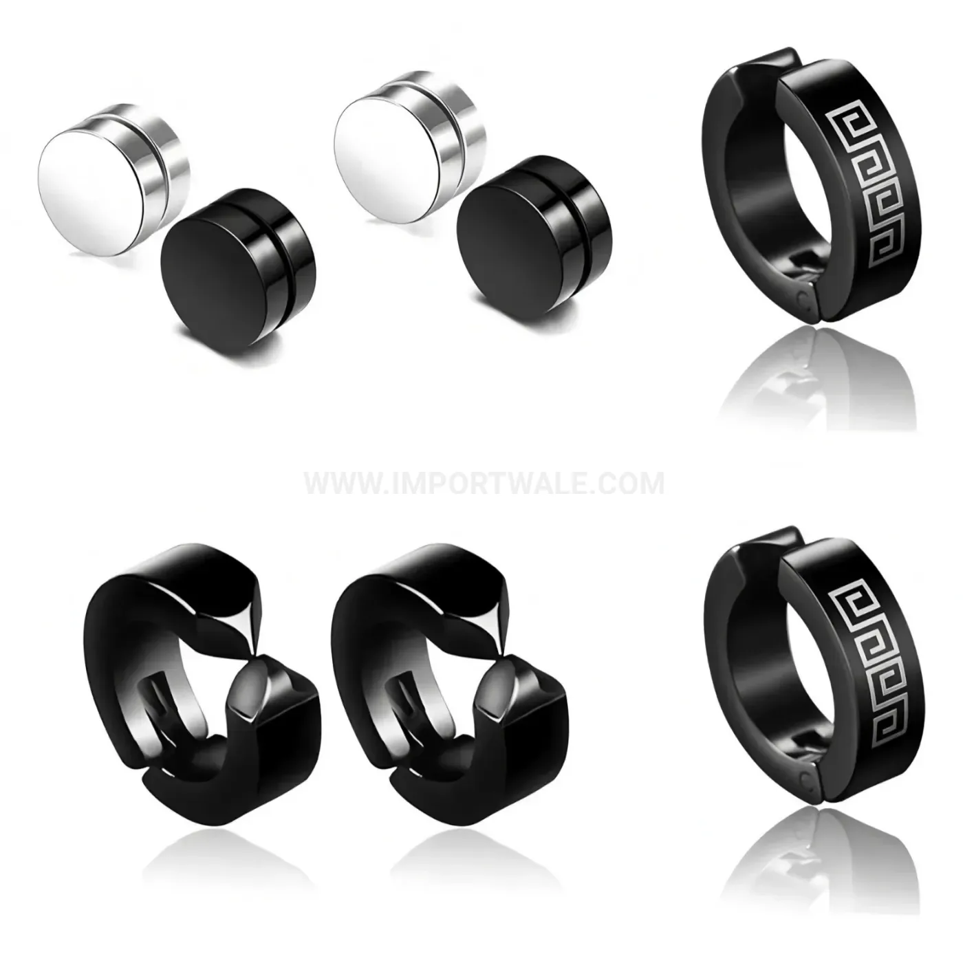 Fashion Magnetic Stainless Steel Zircon Stud Earrings Set