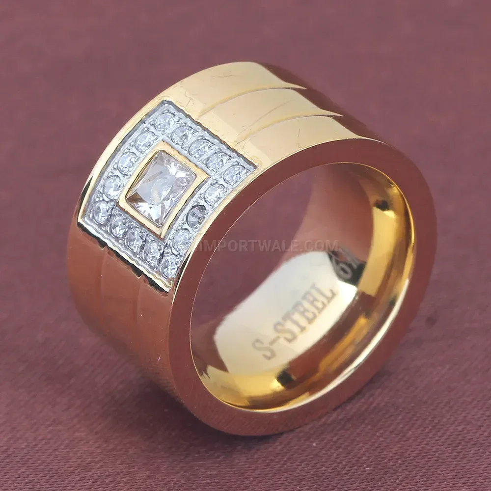 Geometric Square Zircon Inlaid Stainless Steel Statement Ring