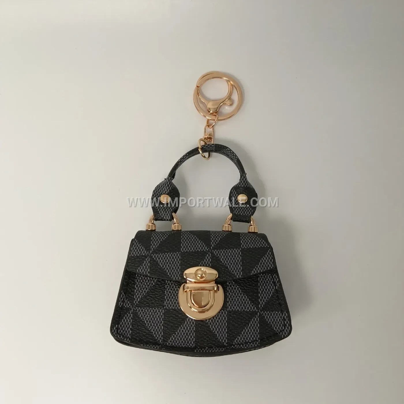 Striped PU Leather Mini Keychain Pouch Charm