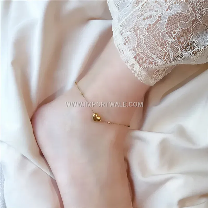 Gold Plated Titanium Steel Heart Charm Anklet