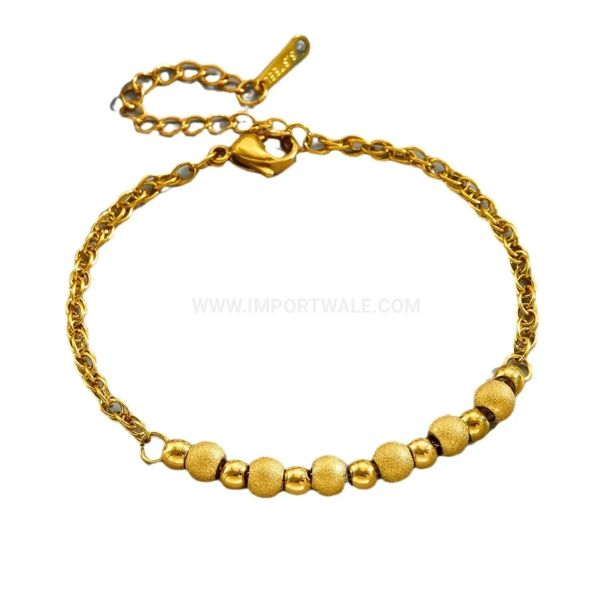 Elegant Gold Titanium Steel Frosted Bead Accent Bracelet