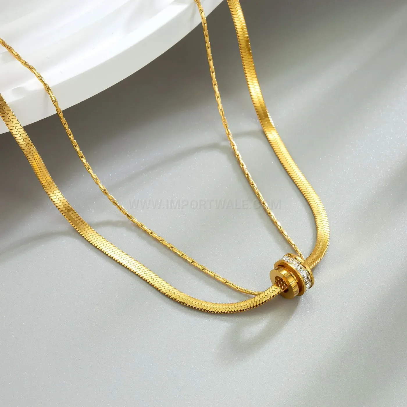 Chic Double Layer Stainless Steel Interlocking Ring Snake Chain Necklace