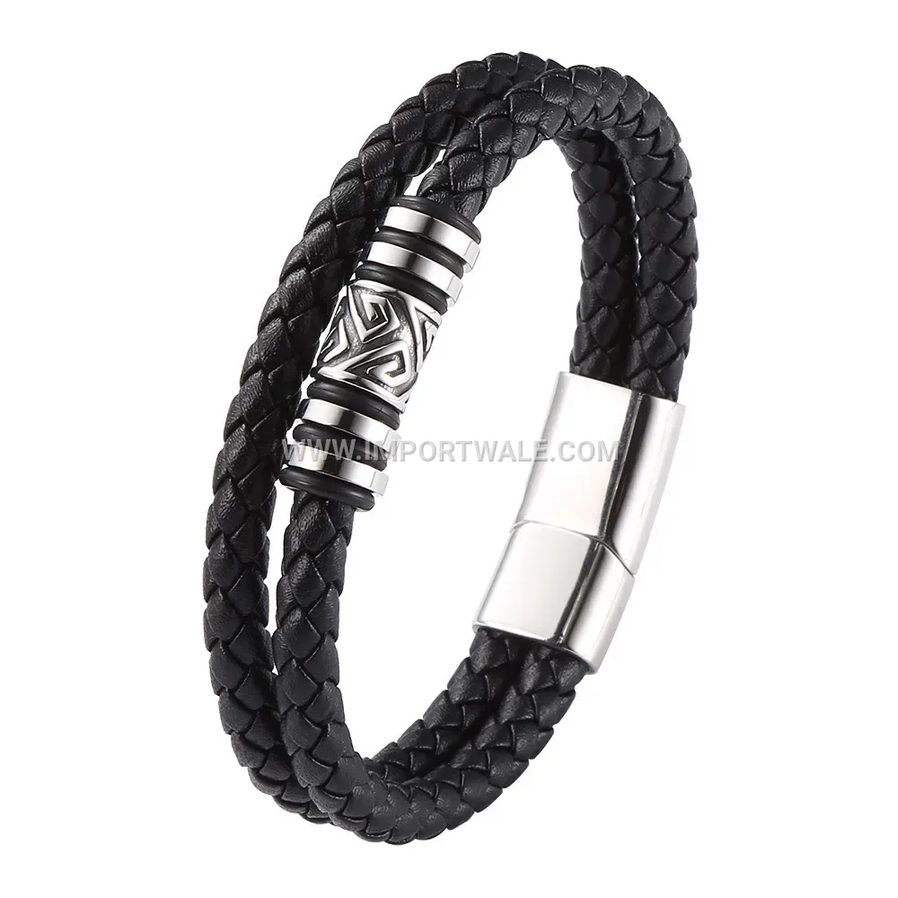 Handcrafted Multi Strand Leather Cord Bracelet with Stainless Steel