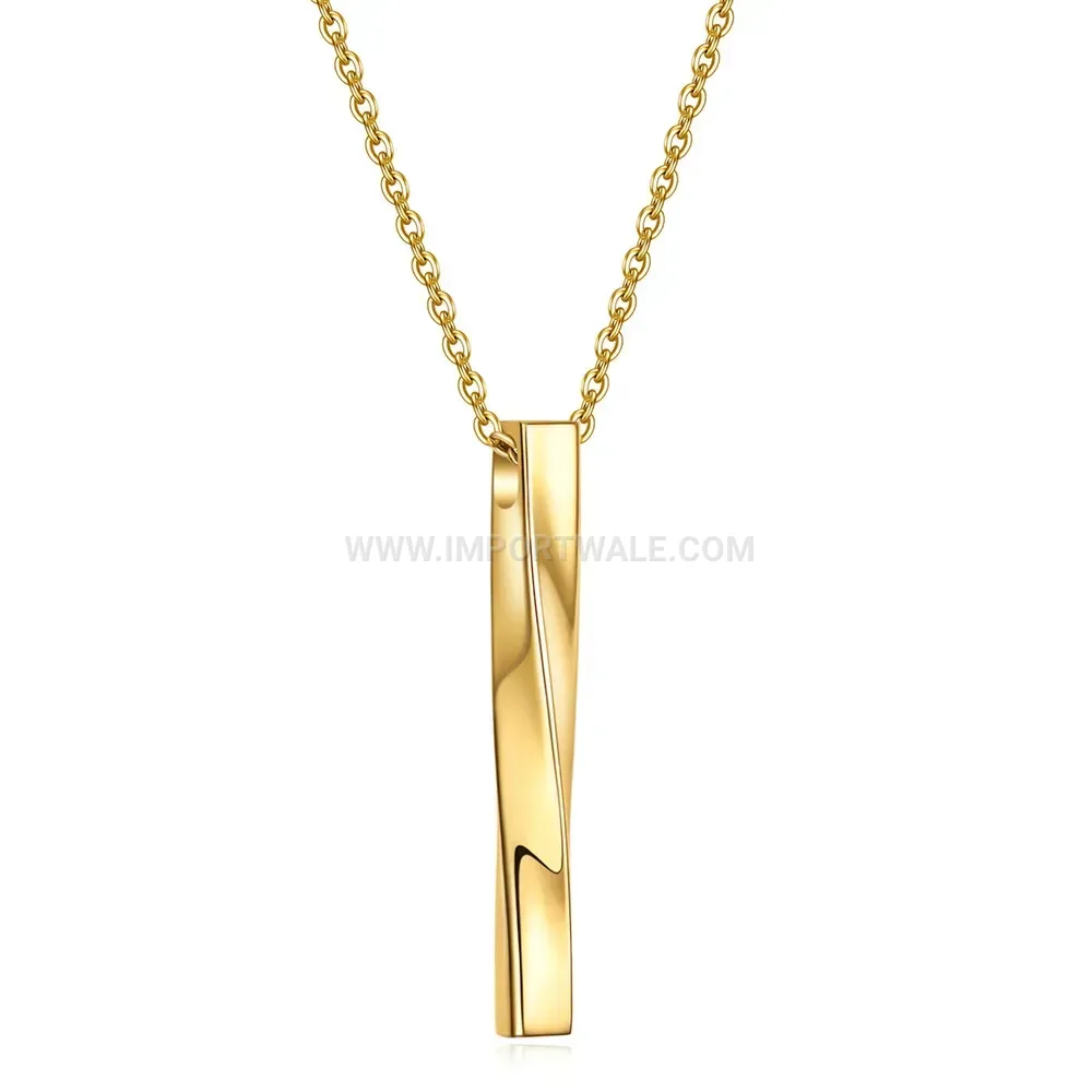 Stainless Steel Twisted Spiral Bar Pendant Necklace