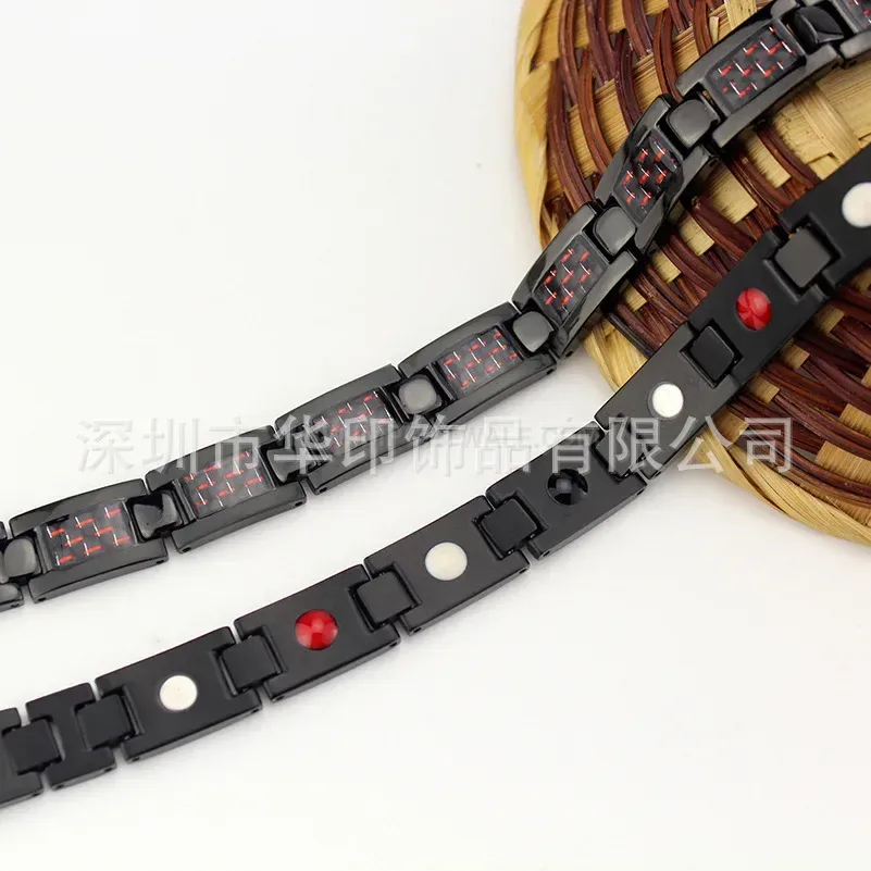 Stylish Men's Carbon Fiber Inlay Titanium Steel Bio Magnetic Bracelet