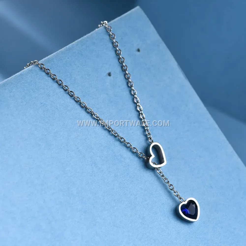 Stainless Steel Openwork Heart Sapphire Pendant Necklace
