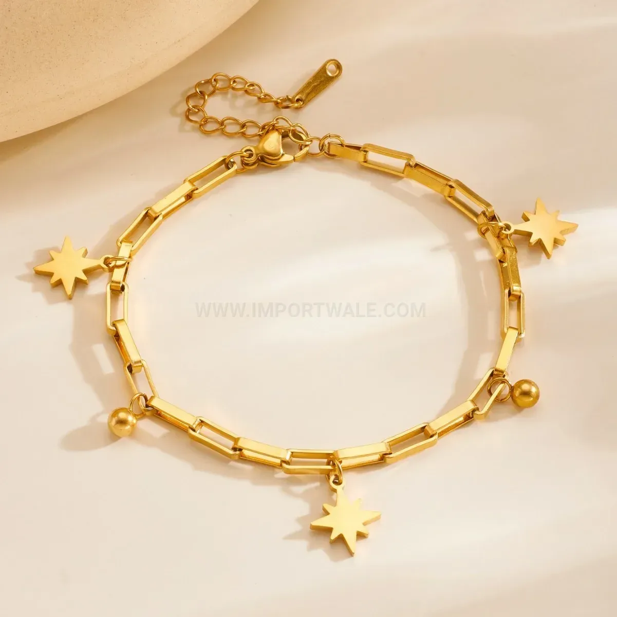 Stainless Steel Eight Point Star Pendant Square Chain Bracelet