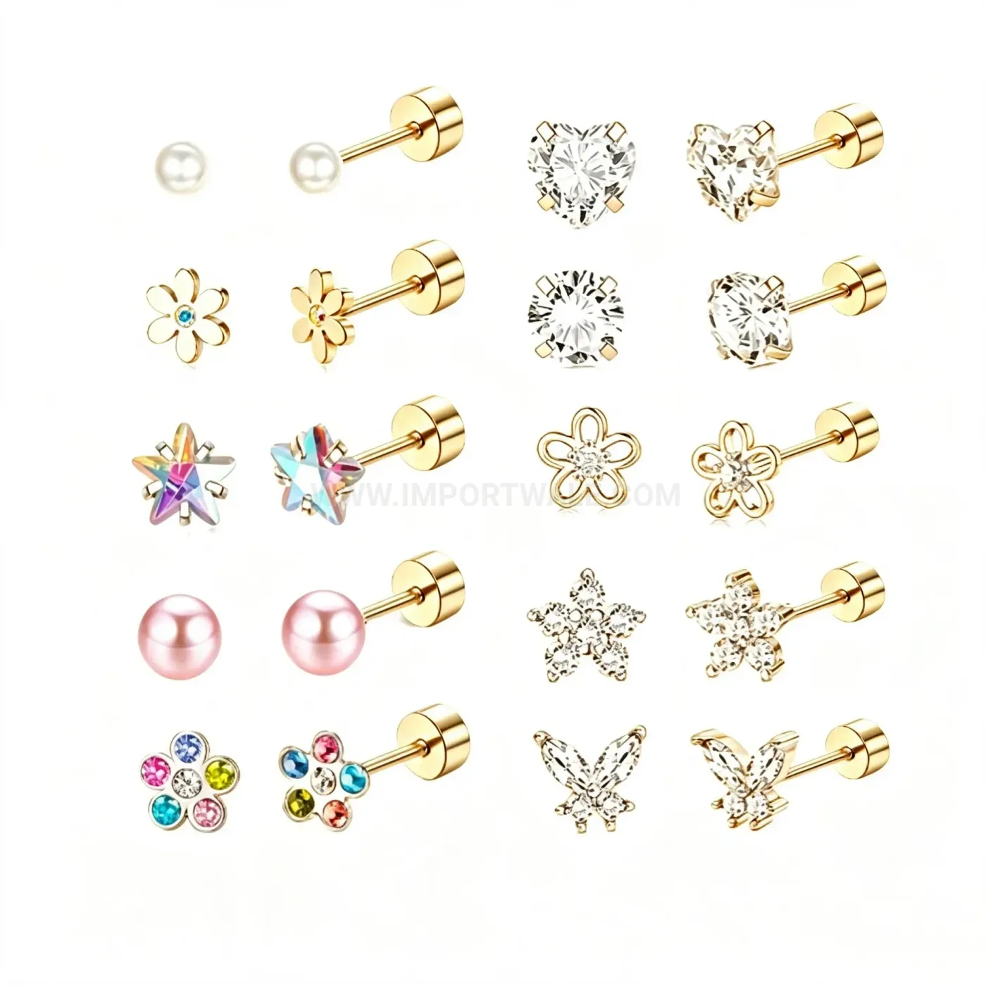 Fashion Stainless Steel Zircon and Pearl Threaded Cartilage Stud Piercings