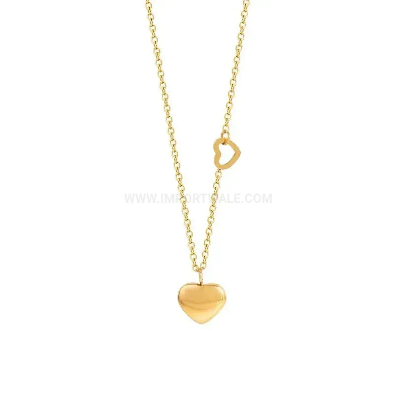 Modern 18K Gold Plated Double Heart Titanium Steel Choker Necklace