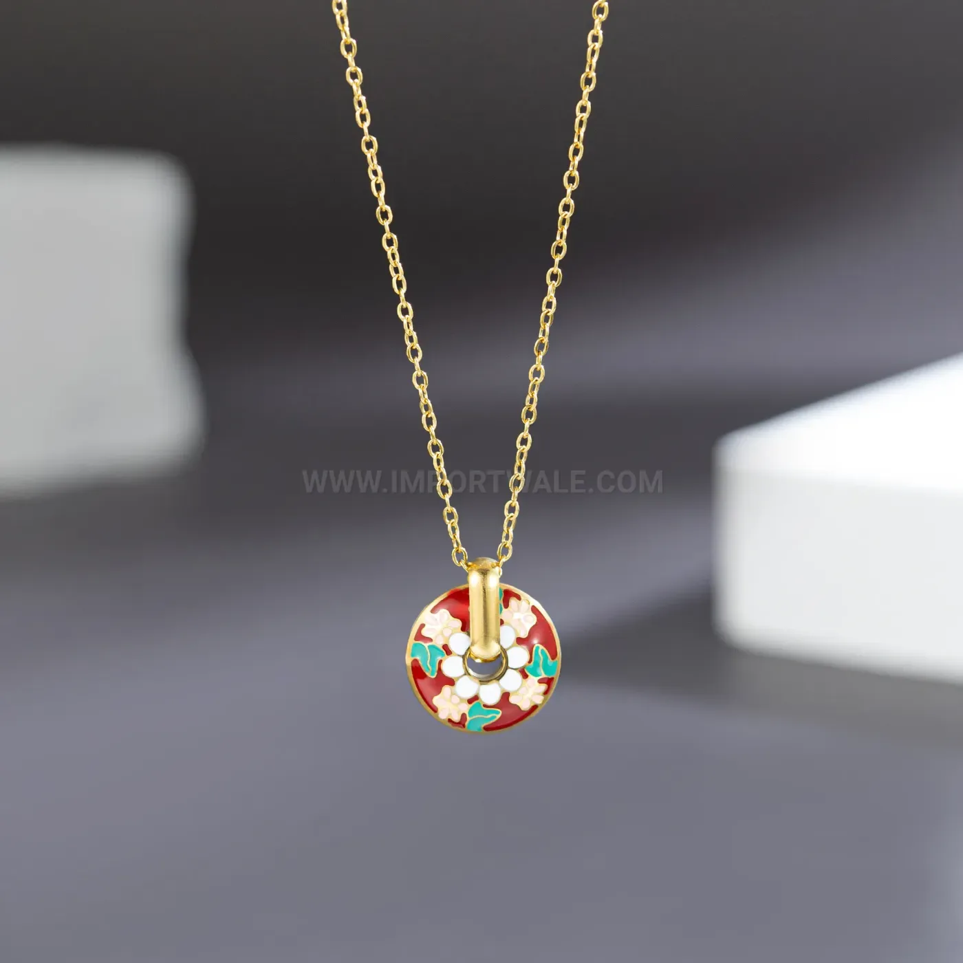 Premium Retro Enameled Floral Print Titanium Steel Pendant Necklace