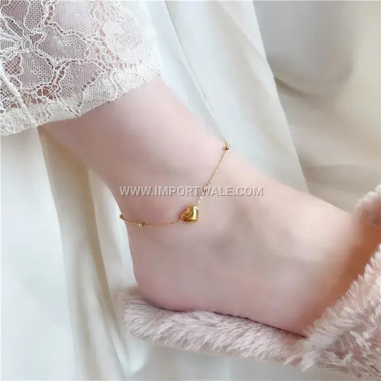 Gold Plated Titanium Steel Heart Charm Anklet