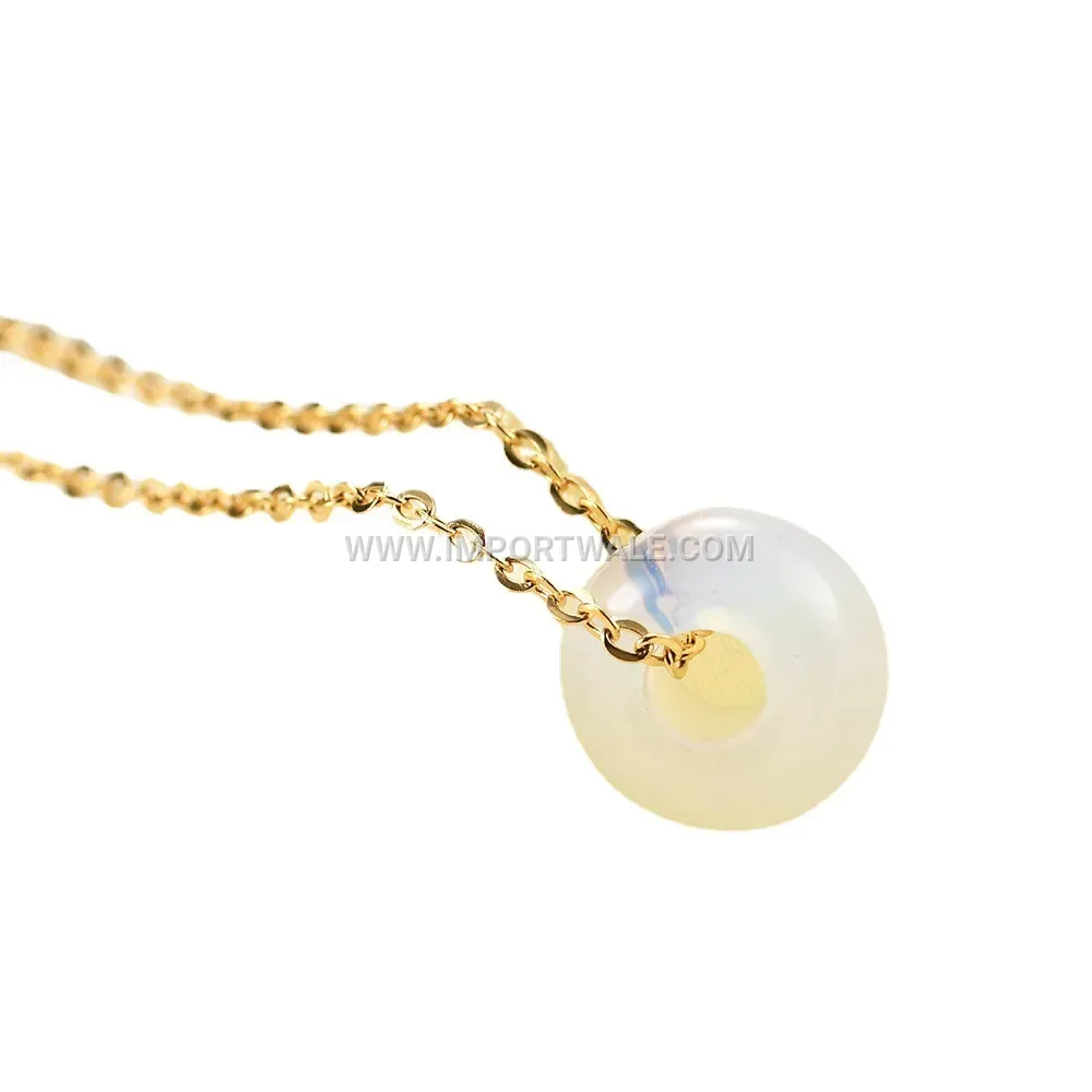 Matte Natural Stone Round Pendant Stainless Steel Necklace