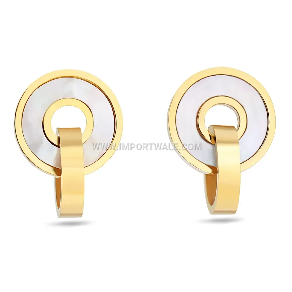 Double Loop Gold Plated Stainless Steel Earrings with Shell