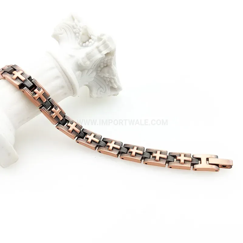 Bold Pure Copper Cross Bio Magnetic Energy Therapy Bracelet