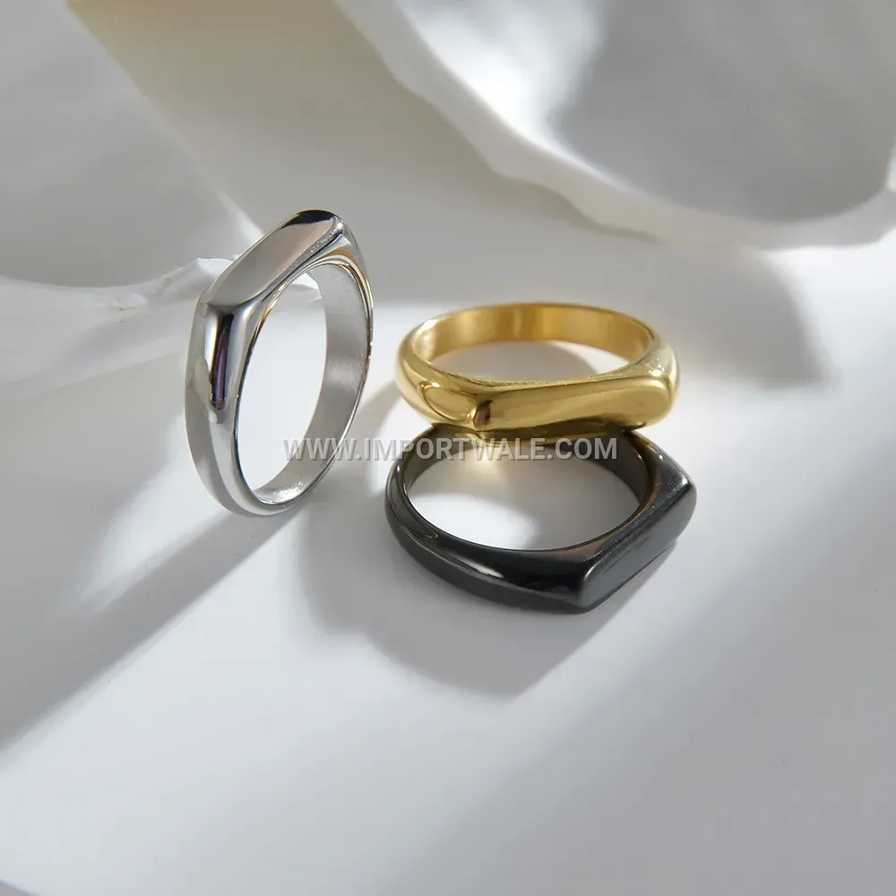 Minimalist 4mm Titanium Steel Rectangular Signet Band Ring