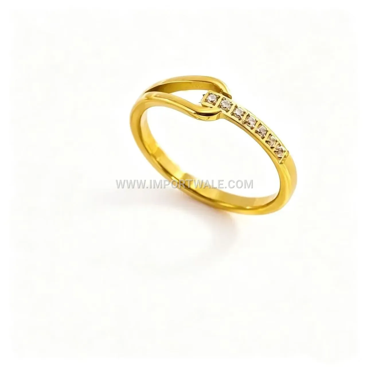 Geometric Cutout Stainless Steel Rhinestone Band Ring