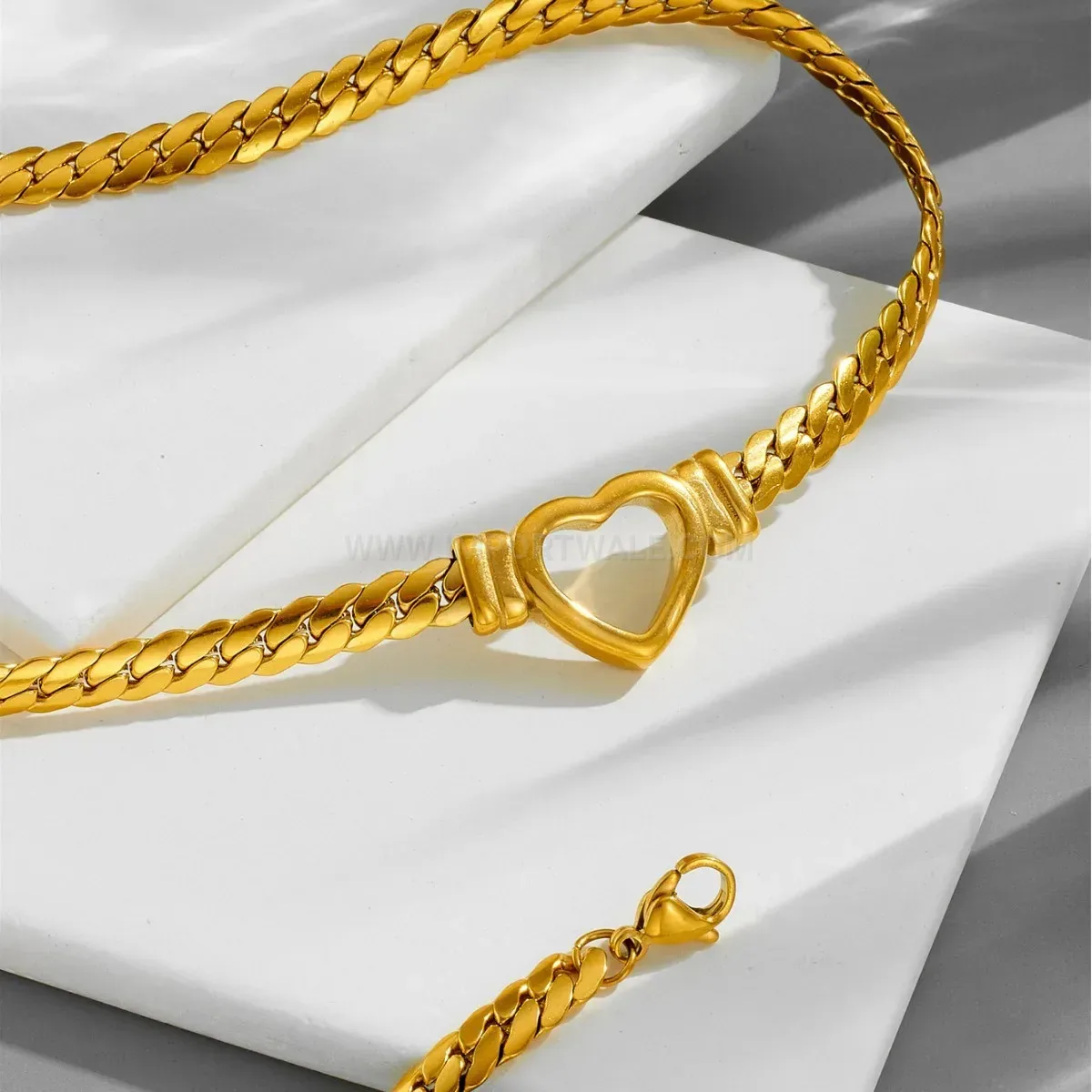 Hollow Heart Stainless Steel Curb Chain Bracelet and Necklace
