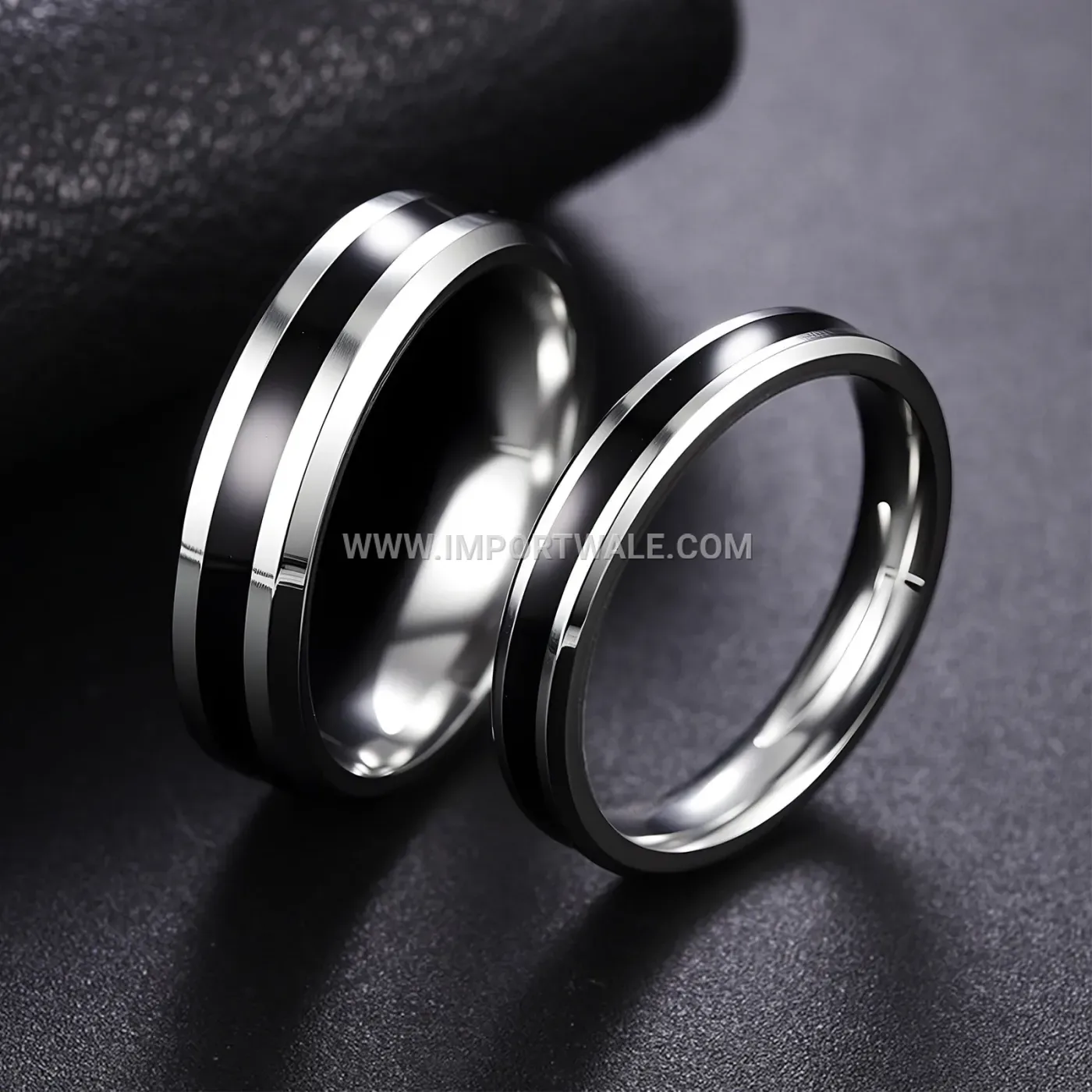 Sleek Stainless Steel Enamel Accent Couple Band Ring
