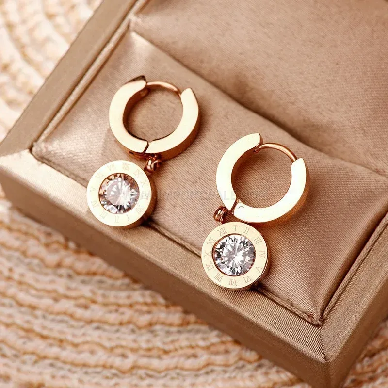 Roman Numeral Titanium Steel Hoop Earrings