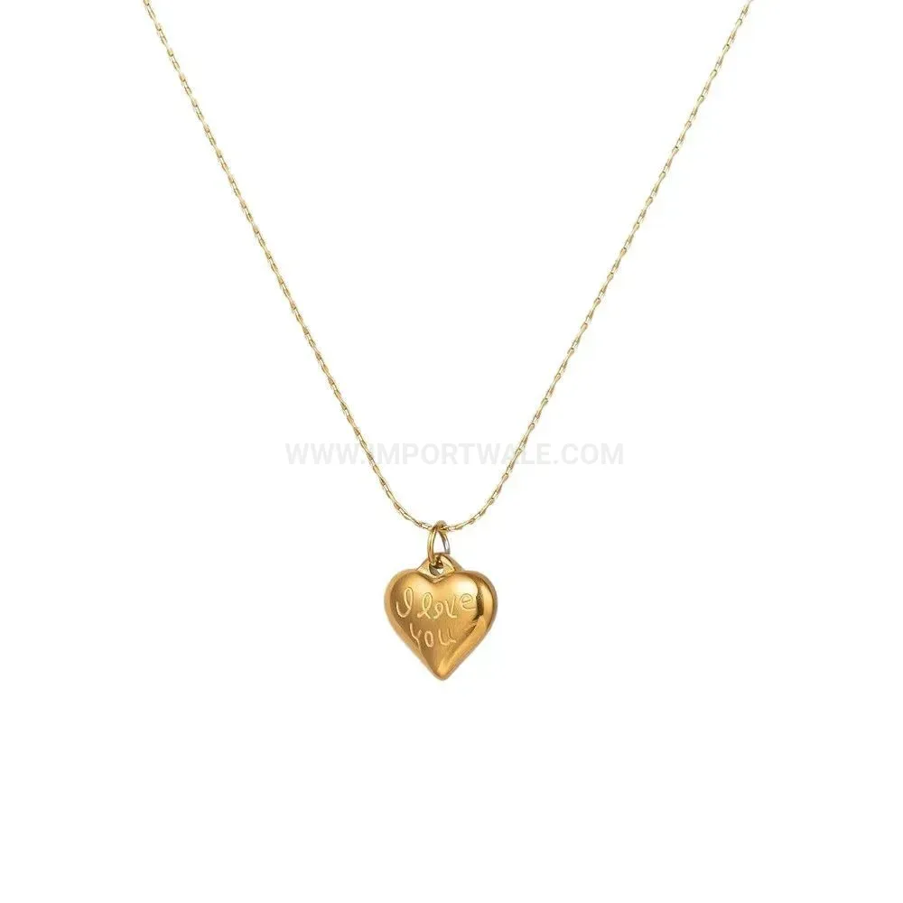 Classic Titanium Steel Heart Charm Pendant Necklace in Gold