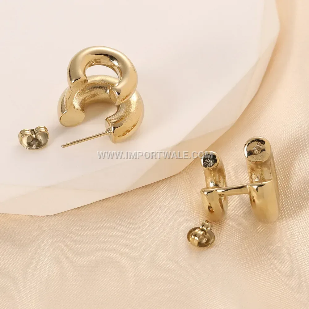Double Layer C Shape Stainless Steel Heart Earrings