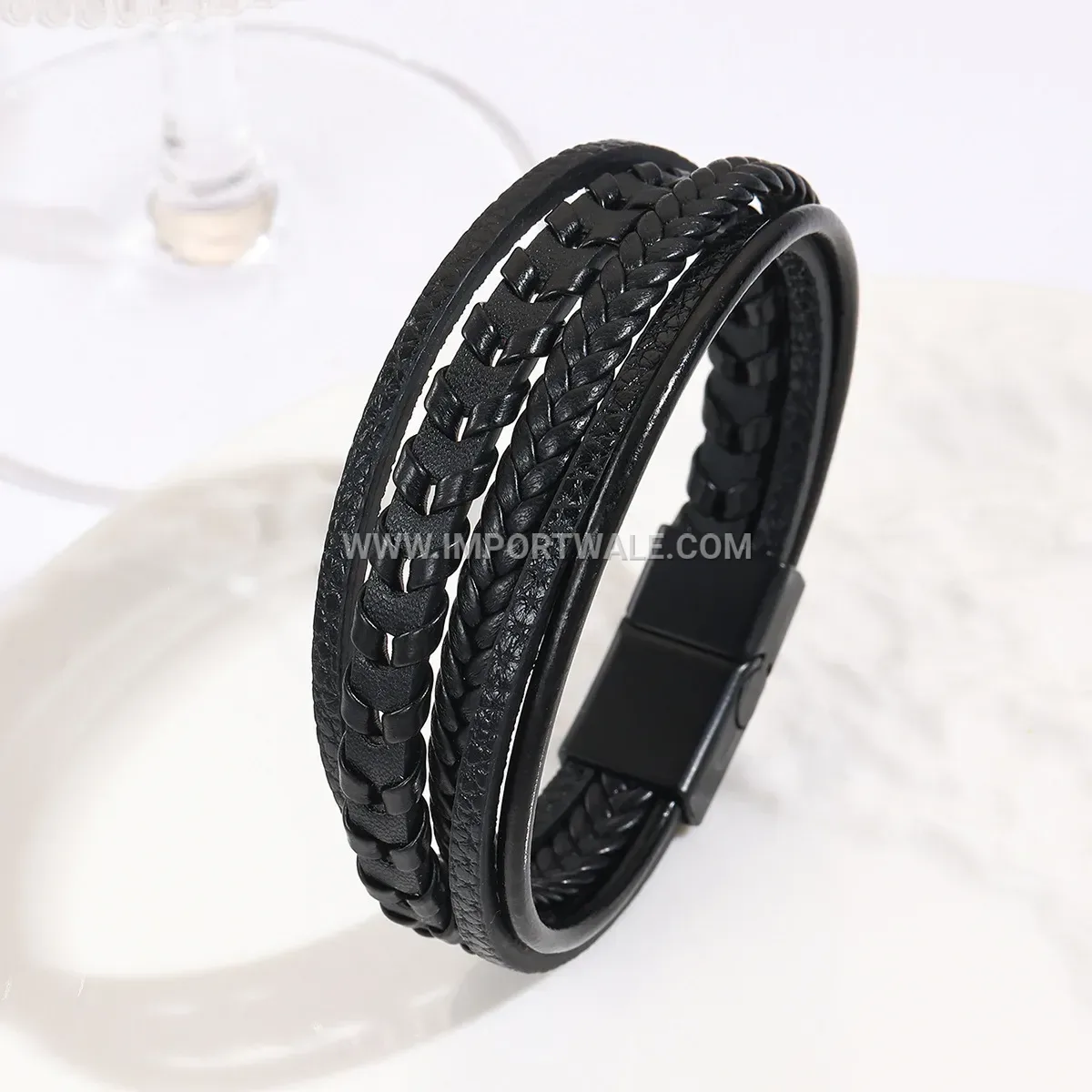 Retro Multi-Strand Braided Faux Leather Men's Alloy Cuff Wristband