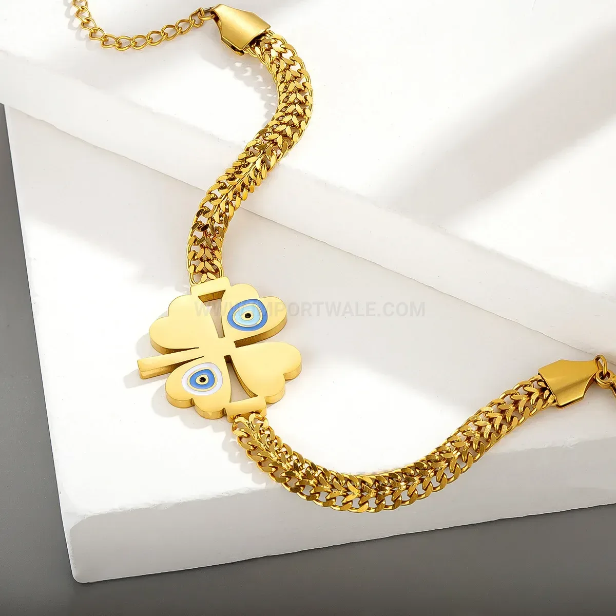 Four-Leaf Clover Stainless Steel Woven Bracelet