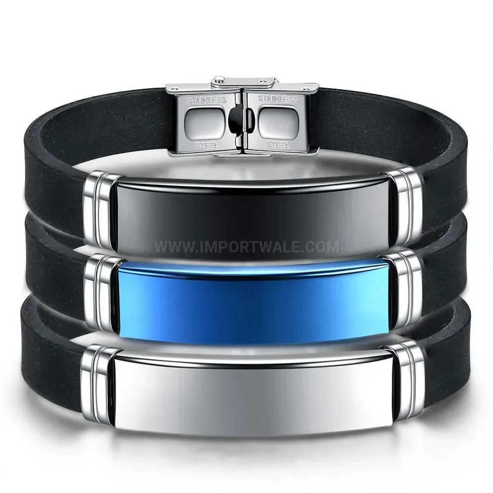 Sleek Stainless Steel Leather Silicone Mixed Material Bracelet
